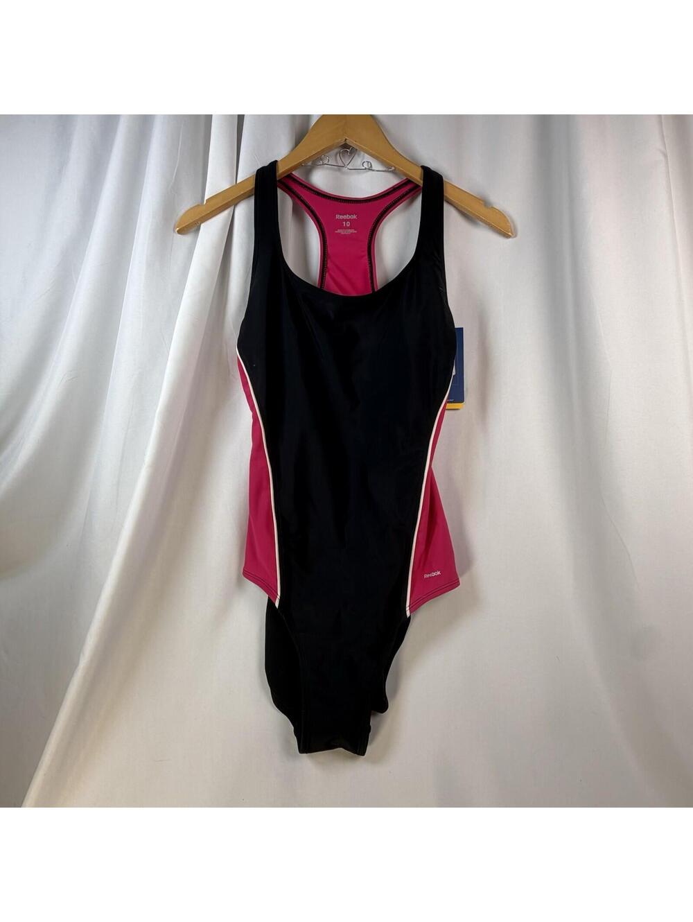Reebok Swimsuit Black and Pink Size 10 NWT Athletic Swimming Aqua Fittness